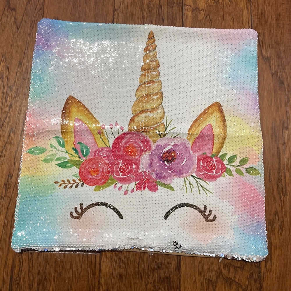 Unicorn Sequin Pillowcase Pillow Cover 16” X 16” Zipper Closure